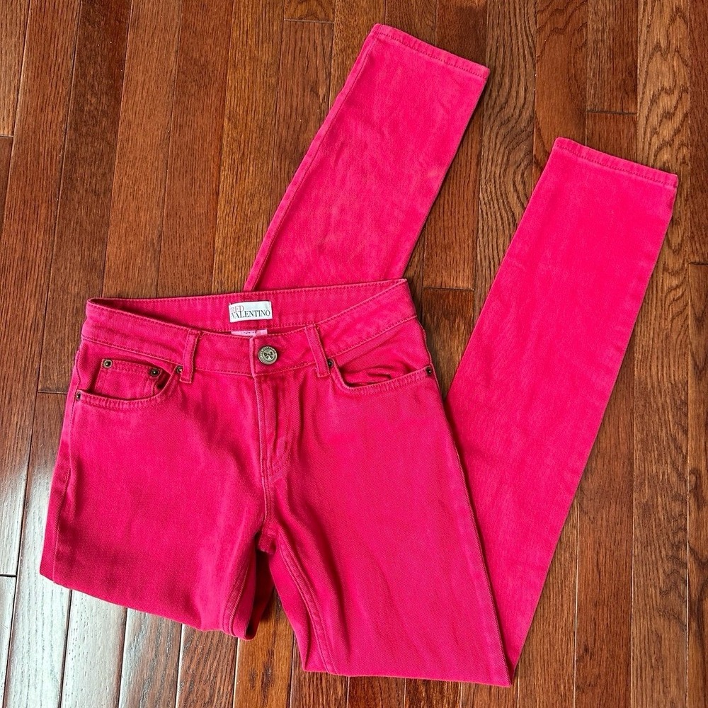 Valentino Red Bow Denim Jeans Pinkish Red Size 26 - Luxury Fashion